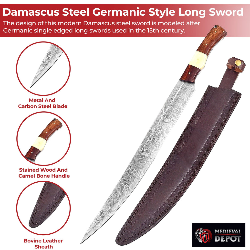 Damascus Steel Full Tang Germanic Style Single-Edged Long Sword