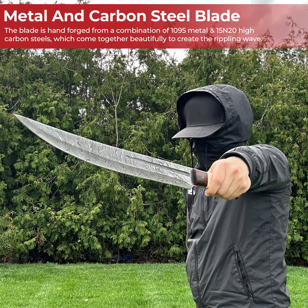 Damascus Steel Full Tang Germanic Style Single-Edged Long Sword