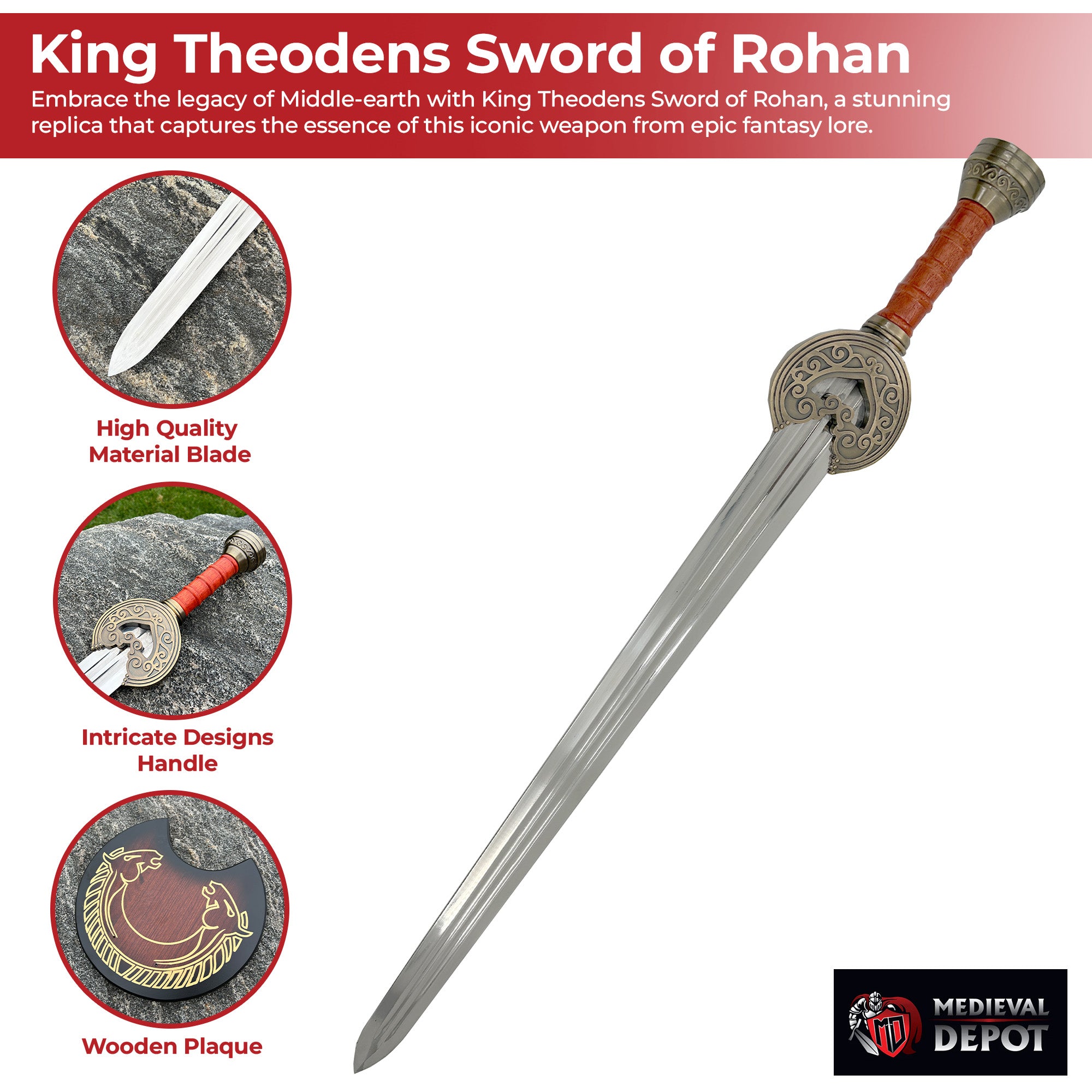 LOTR King Theoden Sword of Rohan with Display Plaque