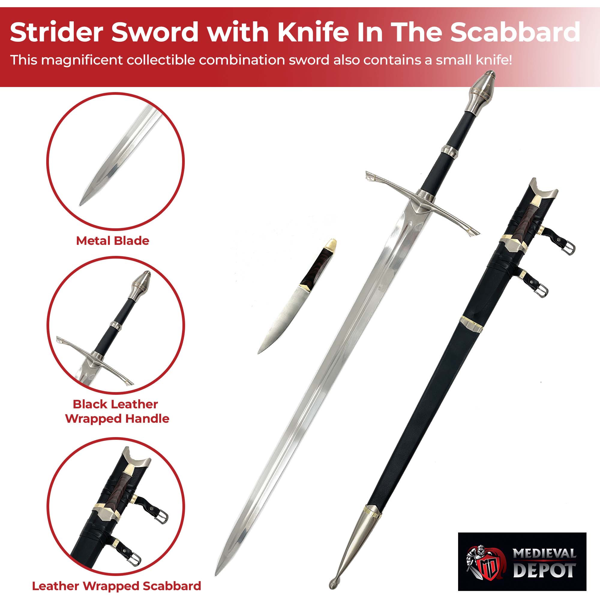 Medieval Strider Sword with Knife In The Scabbard