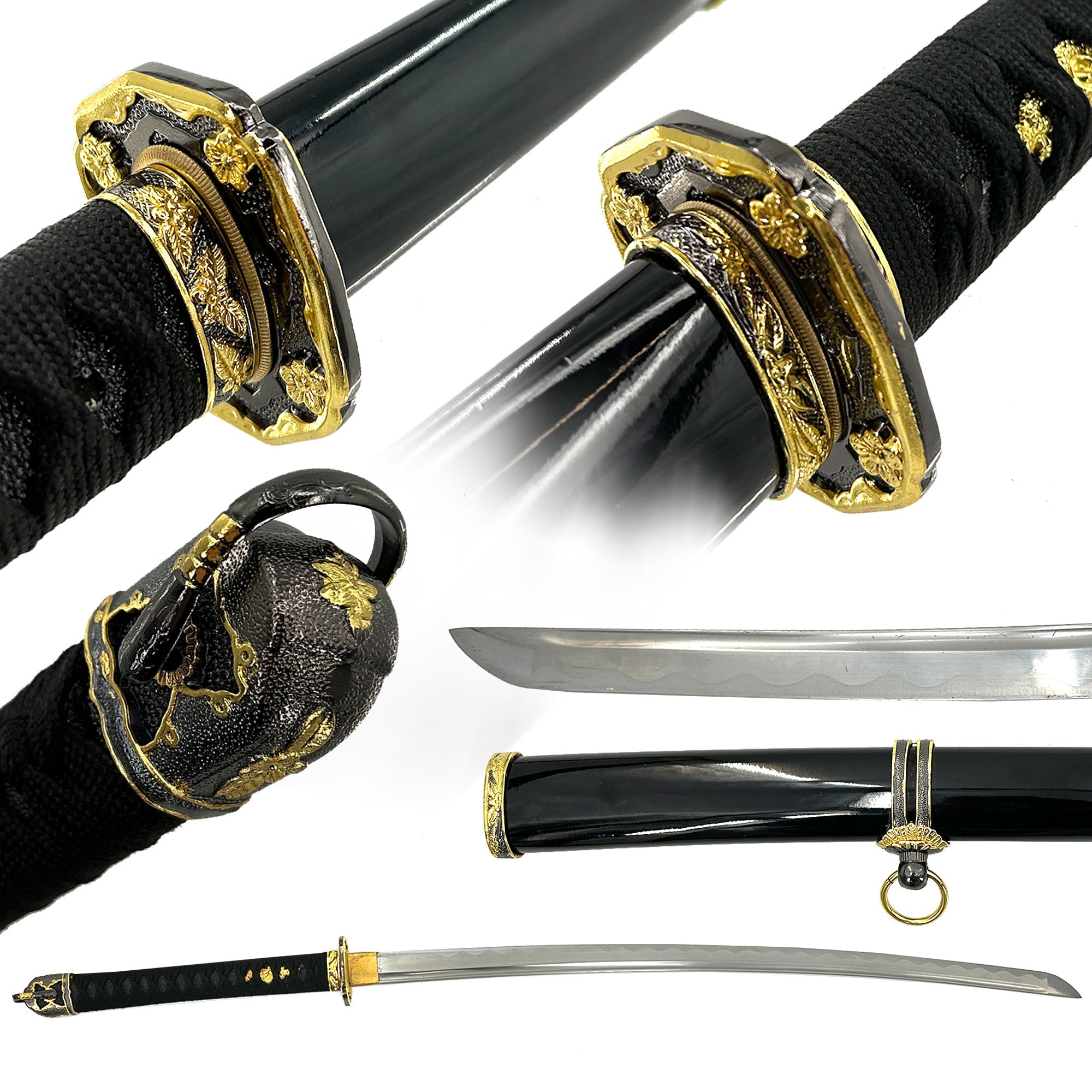 Onyx Elegance Handmade Katana A Symphony of Black and Gold Mastery